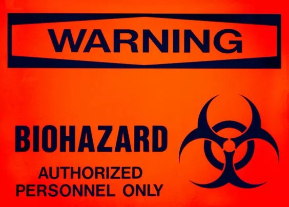 Biohazardous waste warning sign.