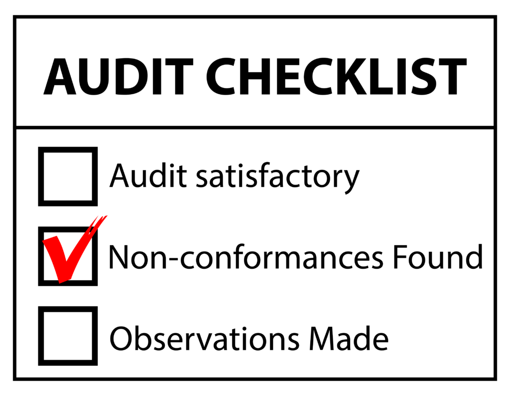 Audit checklist with a checkmark indicating that non-conformities were found.