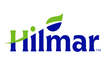 Hilmar logo: green and blue swoosh above the blue word 'Hilmar' on a black background.